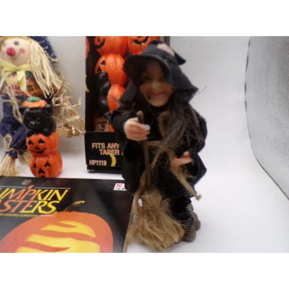 Vintage Halloween Decor Bundle Pumpkin Candles Scarecrow Witch Carving Kit